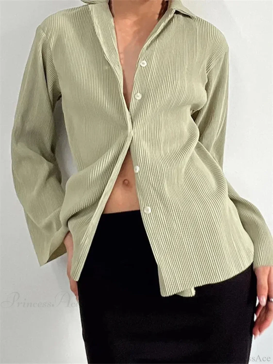 Pleated V-neck Button-Down Blouse - Image 3