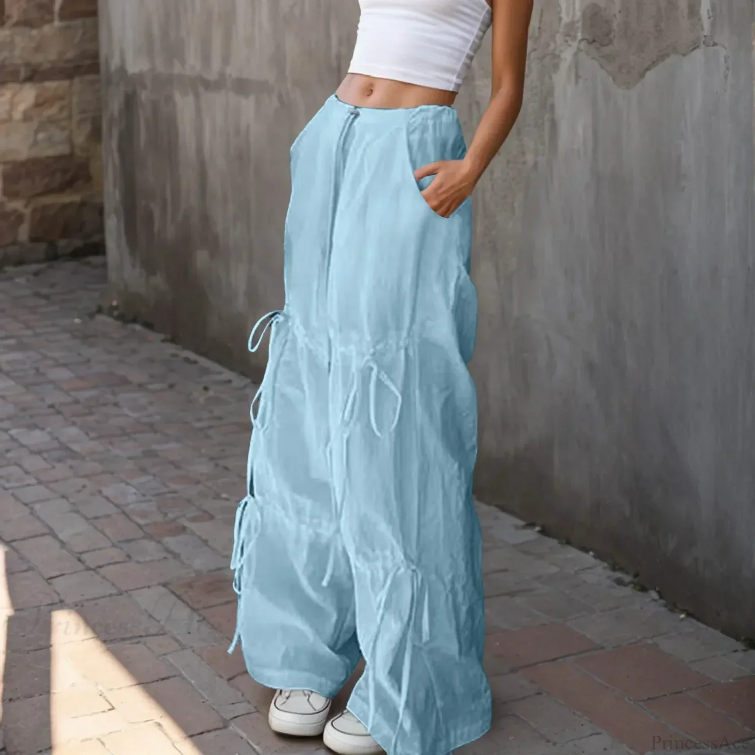 Pleated Wide Leg Sports Bow Tie Pants - Image 2