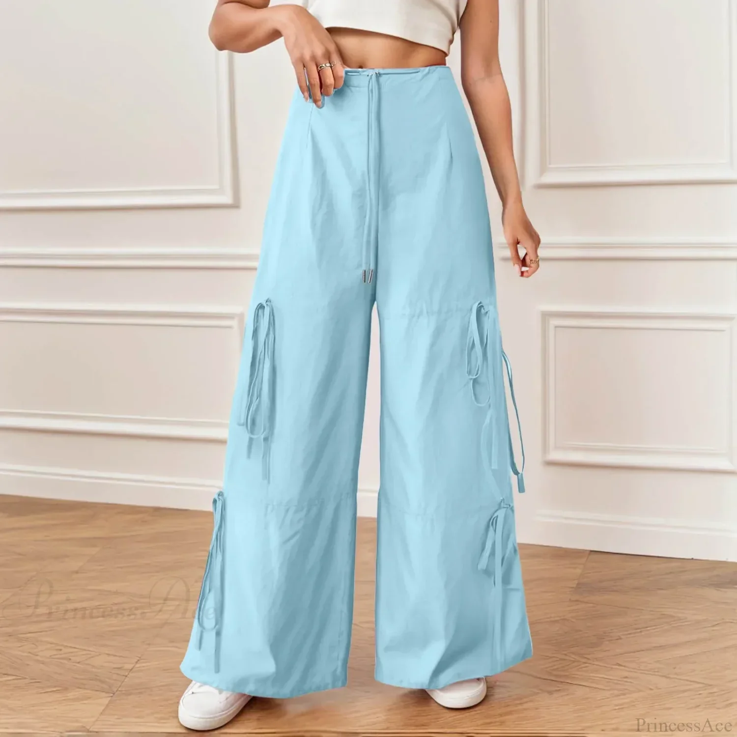 Pleated Wide Leg Sports Bow Tie Pants - Image 5
