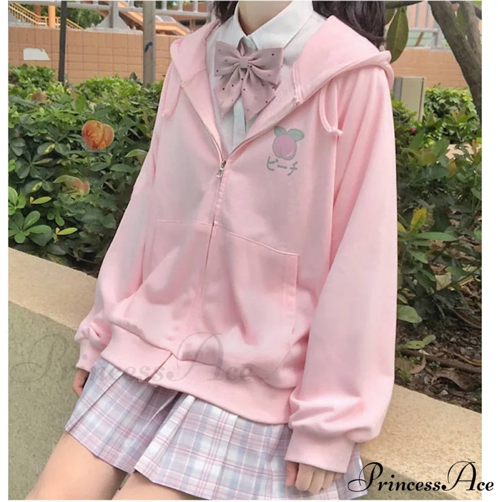 Plus Hoodie Design Women Fruit Sweatshirt Harajuku Loose Thin Zipper Sweet Pink Pocket Cute Size Spring Clothes - Image 5