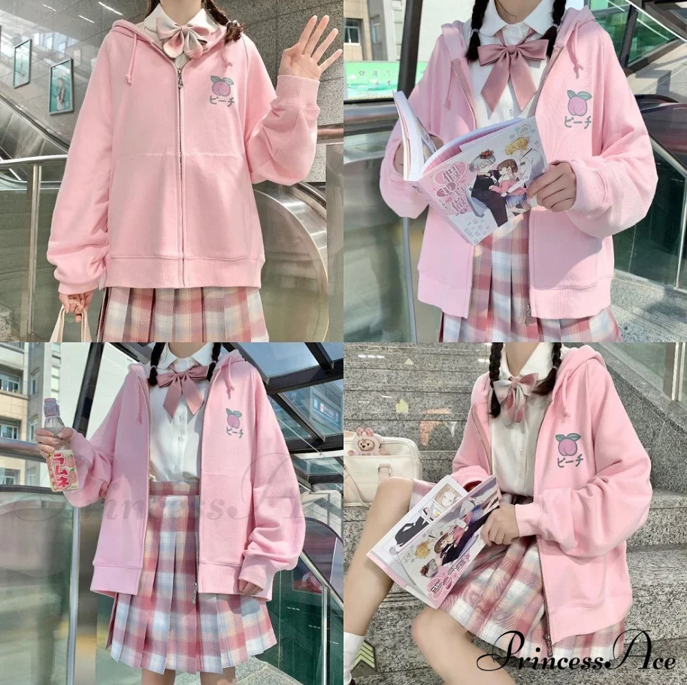 Plus Hoodie Design Women Fruit Sweatshirt Harajuku Loose Thin Zipper Sweet Pink Pocket Cute Size Spring Clothes - Image 7