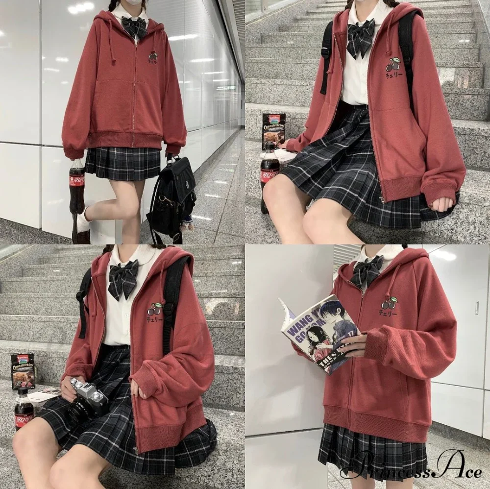 Plus Hoodie Design Women Fruit Sweatshirt Harajuku Loose Thin Zipper Sweet Pink Pocket Cute Size Spring Clothes - Image 8