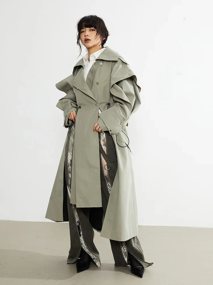 Plus Size Elegant Long Drawstring Waist Double Breasted Luxury Designer Stylish Coat - Image 3