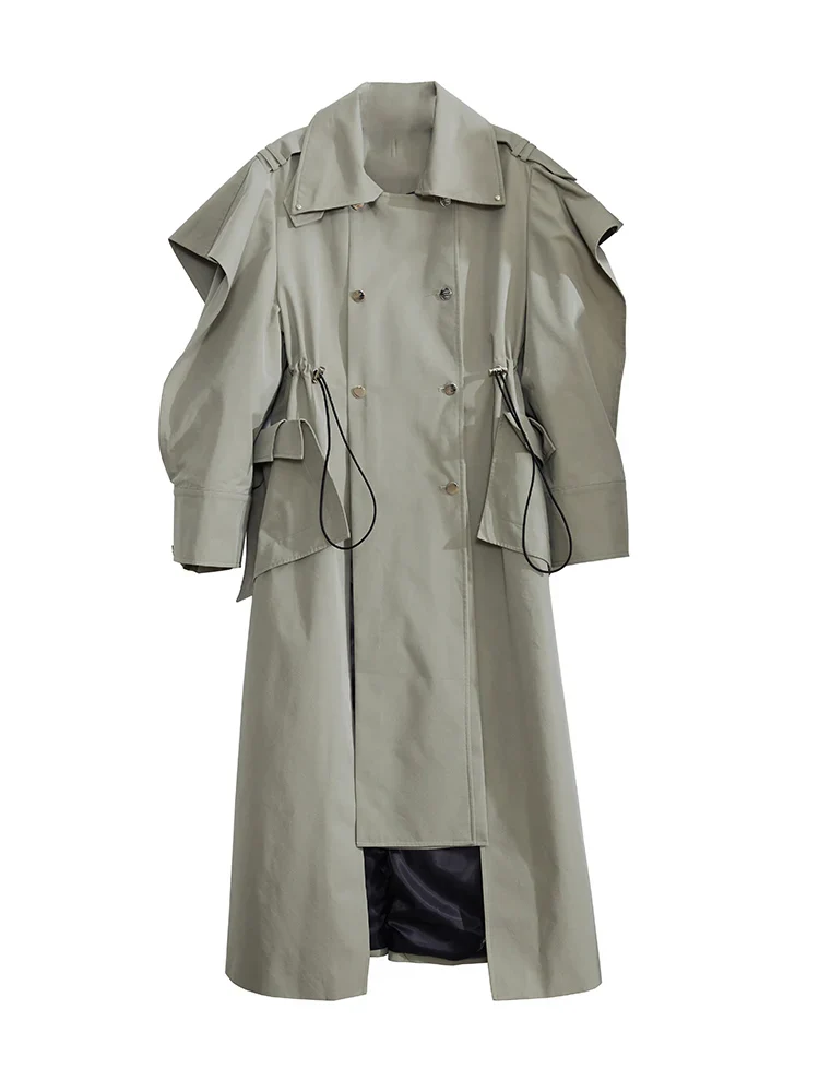 Plus Size Elegant Long Drawstring Waist Double Breasted Luxury Designer Stylish Coat - Image 4