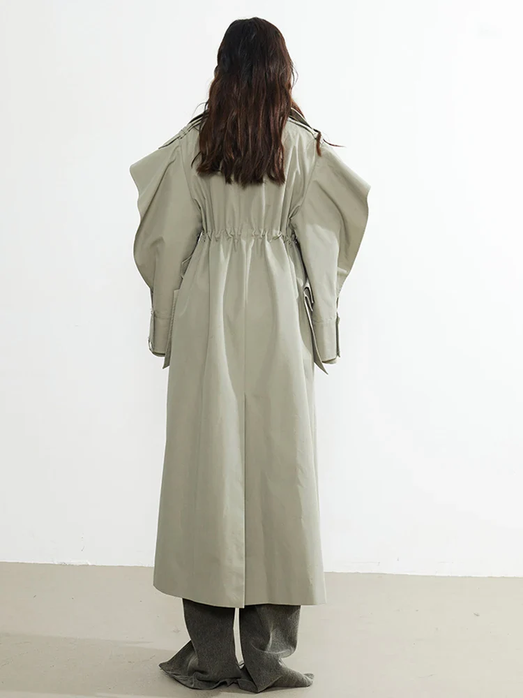 Plus Size Elegant Long Drawstring Waist Double Breasted Luxury Designer Stylish Coat - Image 6