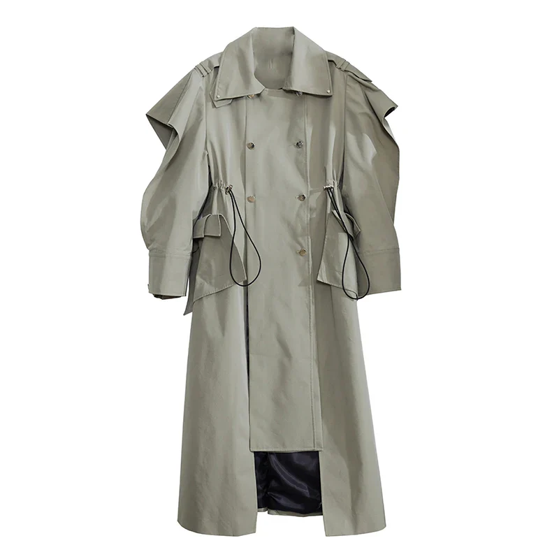 Plus Size Elegant Long Drawstring Waist Double Breasted Luxury Designer Stylish Coat - Image 7