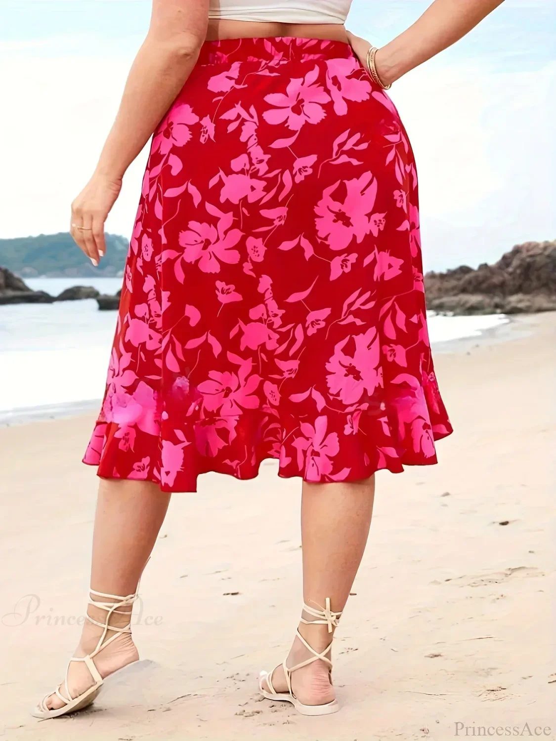Plus Size Floral Slit High Waist Vacation Skirt - Image 2