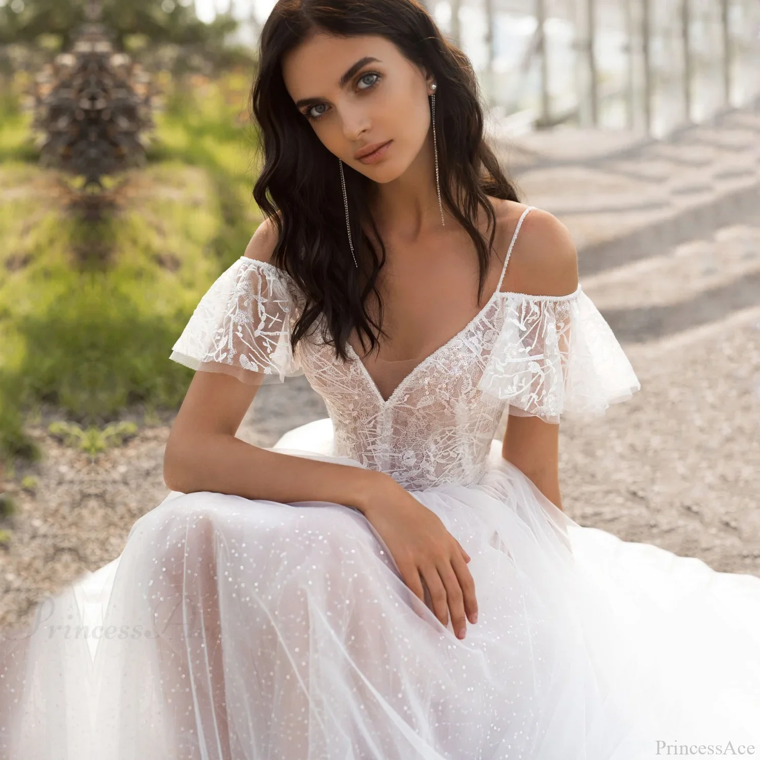 Plus Size Lace Spaghetti Strap Wedding Dress - Image 2