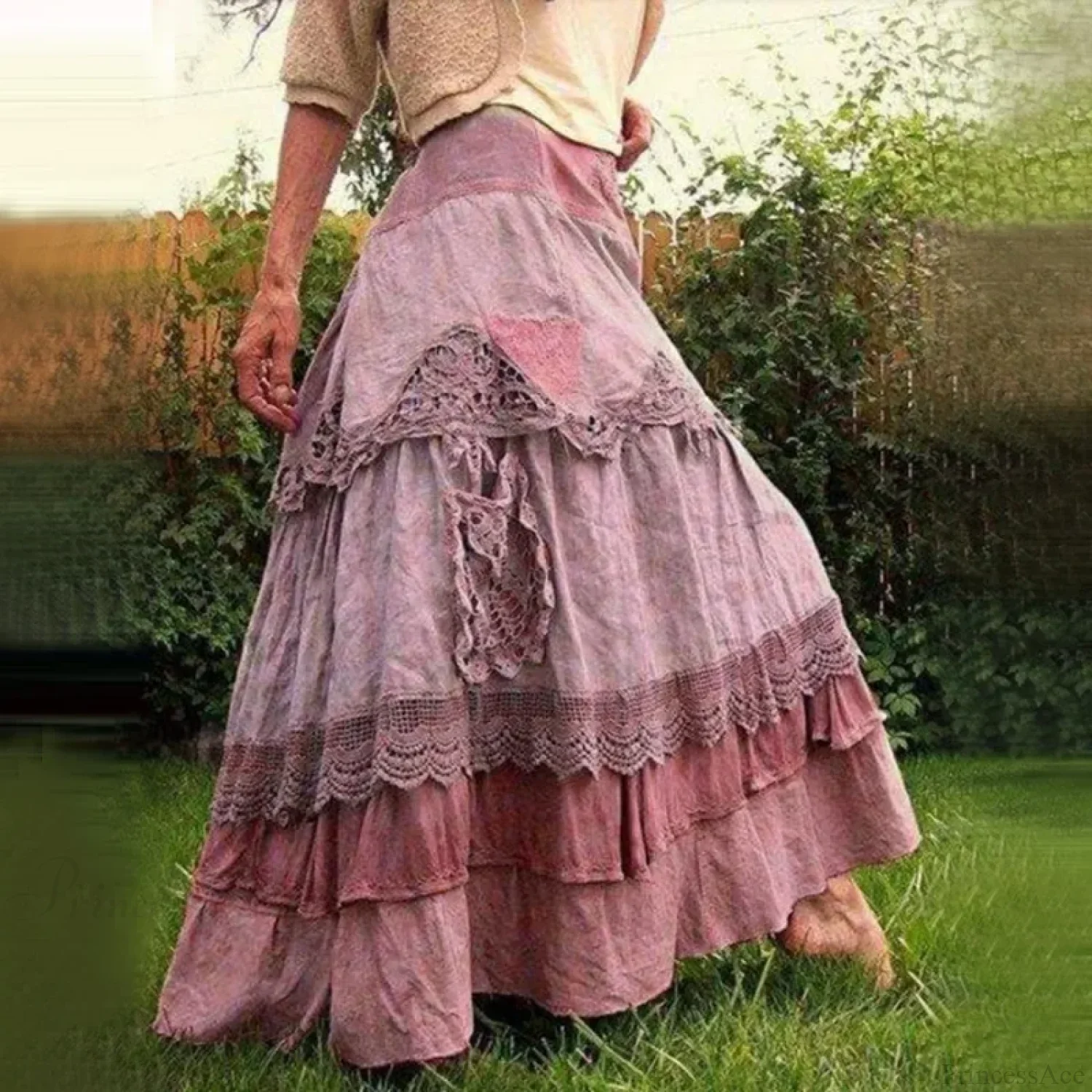 Plus Size Women's Summer Vintage Ruffles Oversized Lace Maxi Skirts - Image 2