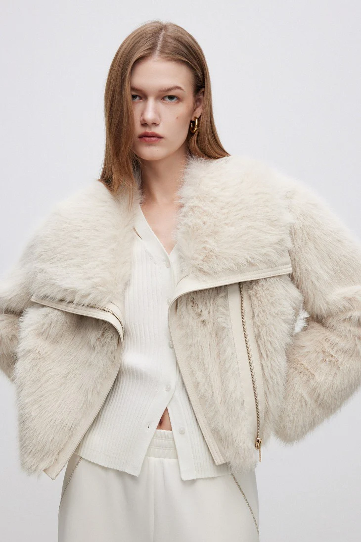 Plush Paneled Thick Warm Notch Collar Coat