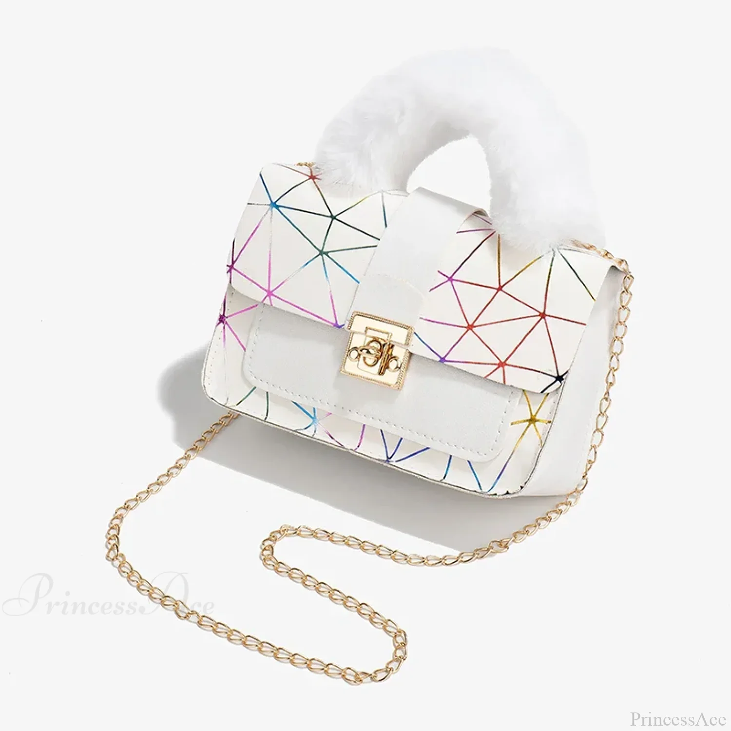 Plush Small Square Printed Messenger Handbag - Image 7