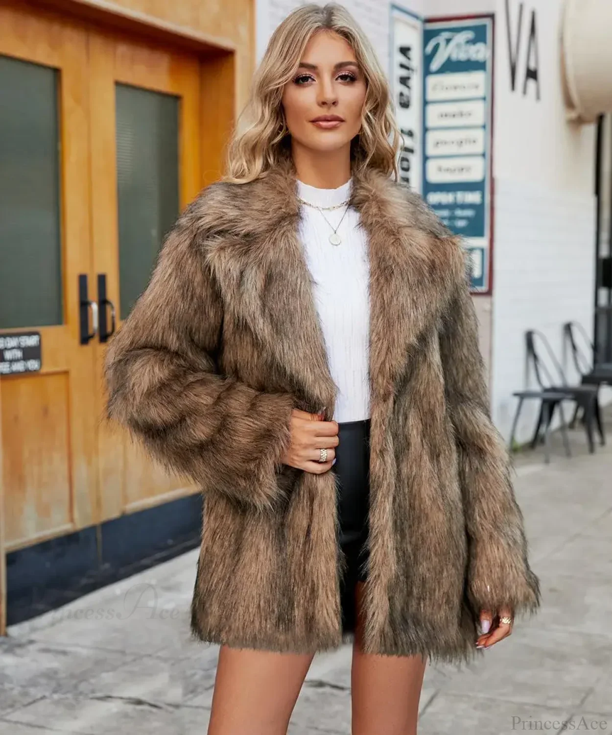 Plush Turn-Down Collar Long Sleeve Coat - Image 7