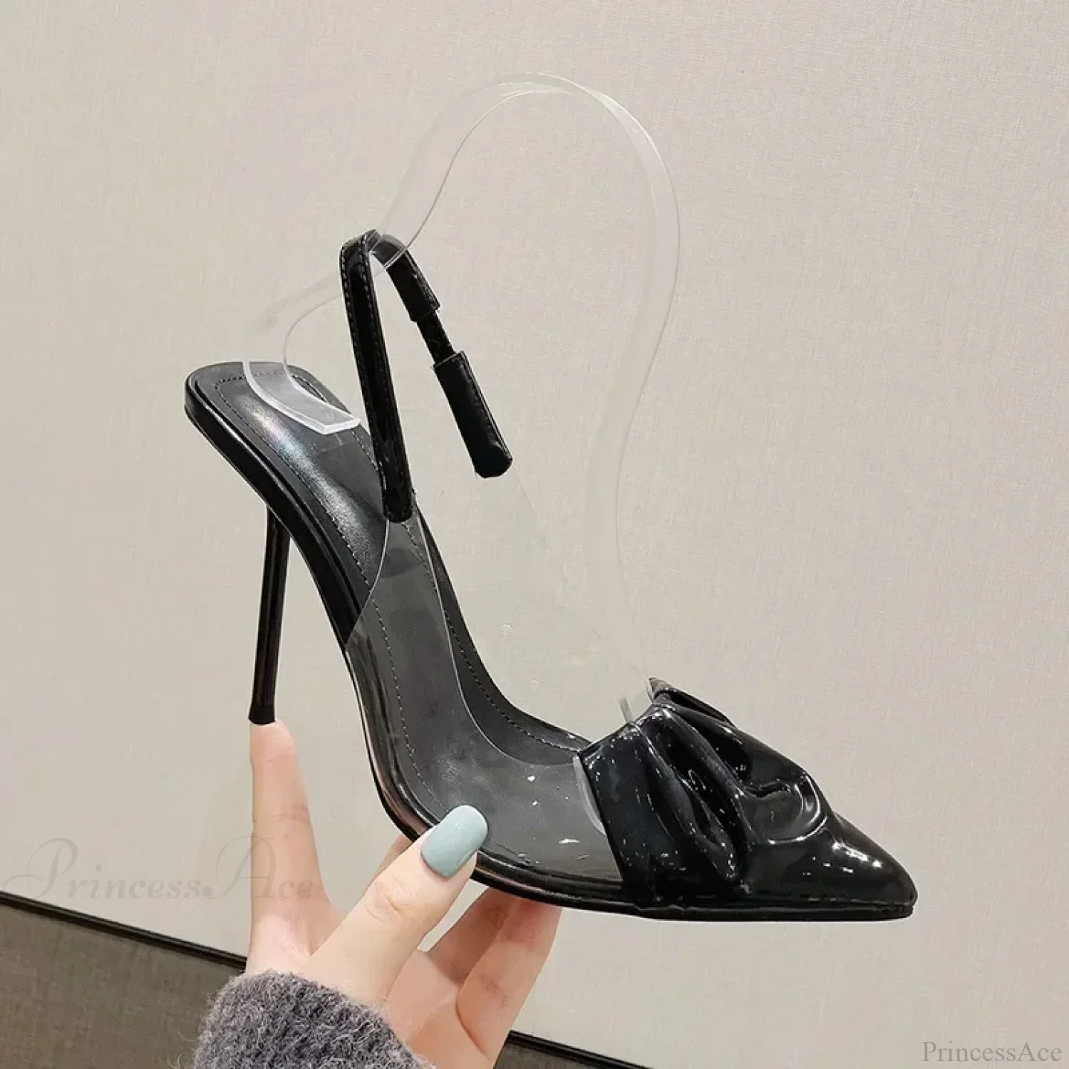 Pointed Patent Leather Sandals Transparent Pvc Strap Thin High Heels Stripper Pole Dance High Heel - Image 6