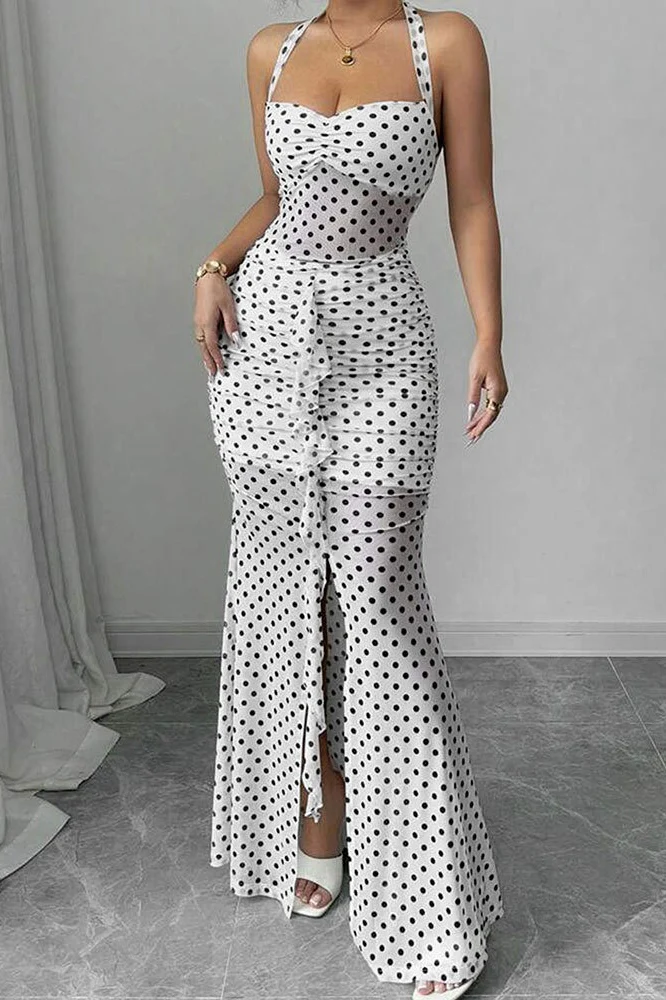 Polka Dot Backless Cami Mesh Maxi Dress - Image 3