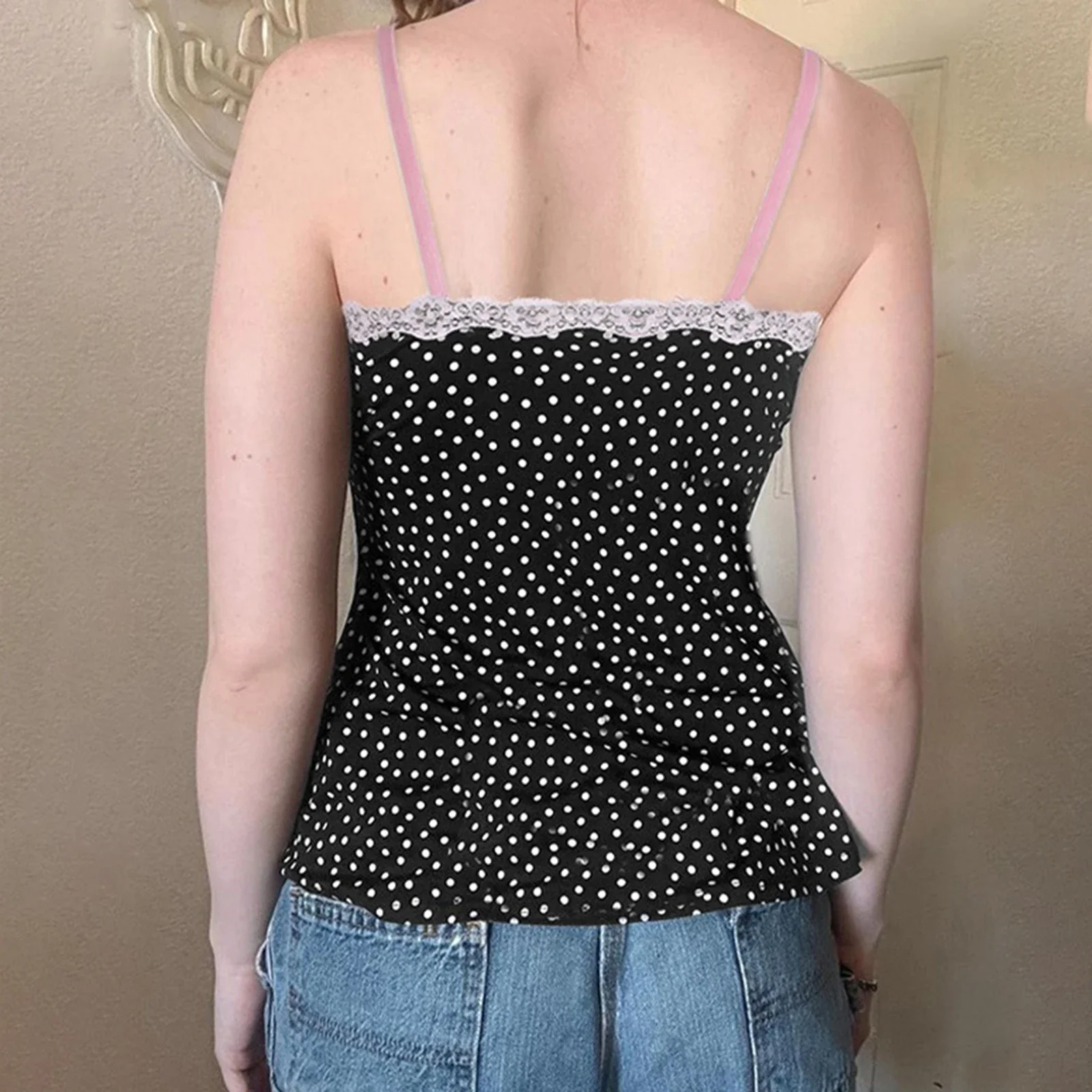 Polka Dot Bow Lace Crop Top - Image 4