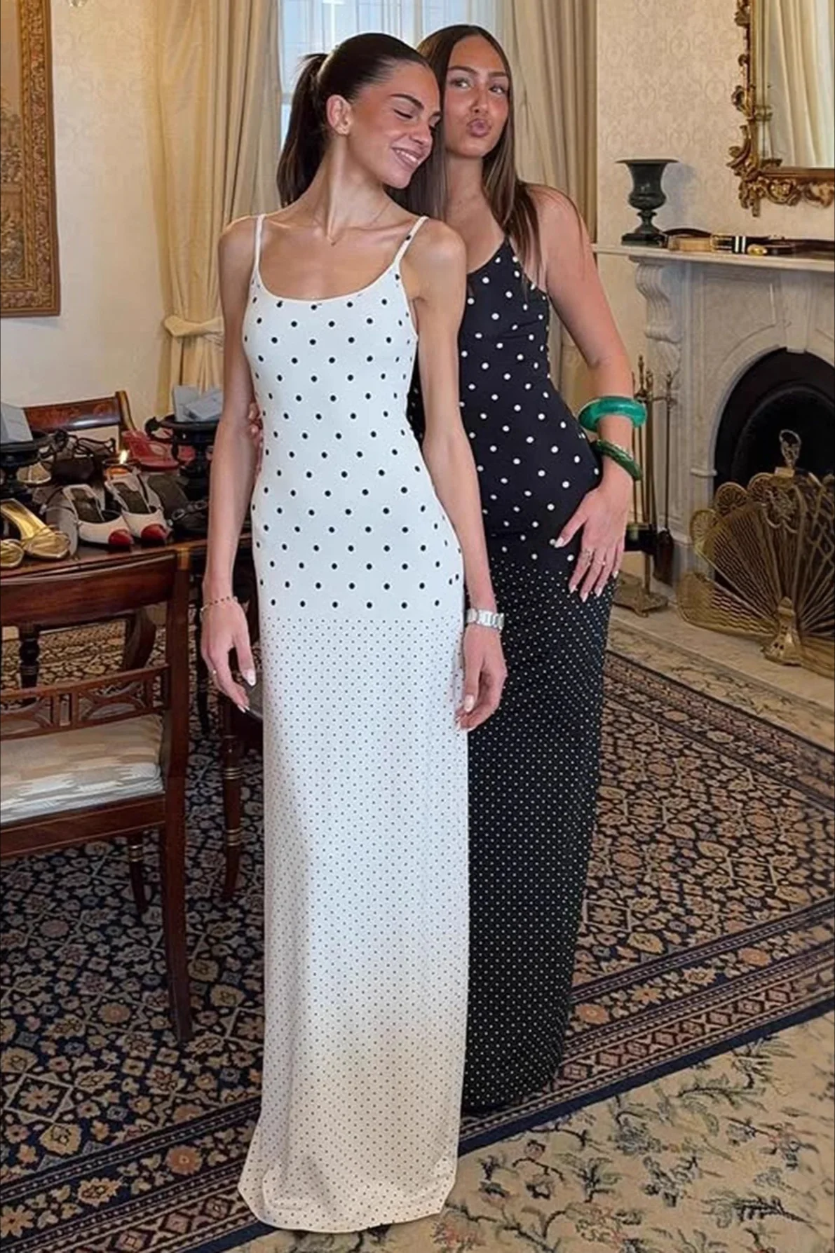Polka Dot Cami Bodycon Slim Maxi Dress - Image 2