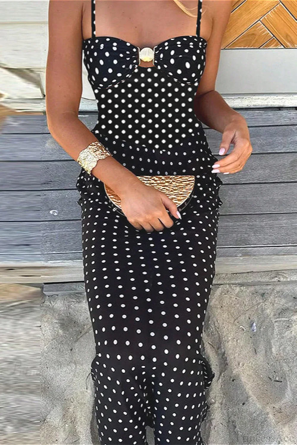 Polka Dot Cami Cutout Slim Maxi Dress - Image 2