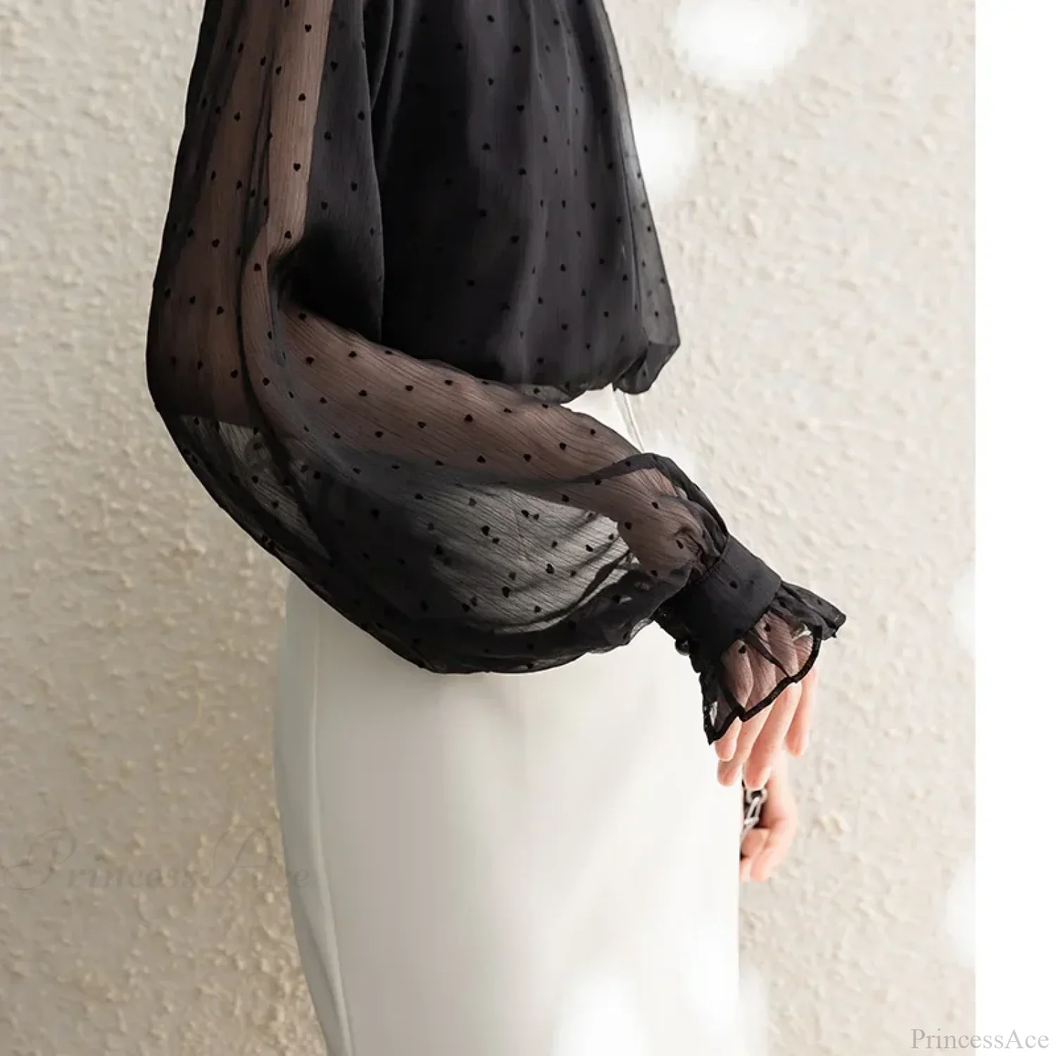 Polka Dot Chiffon Stand Collar Autumn Blouse - Image 3