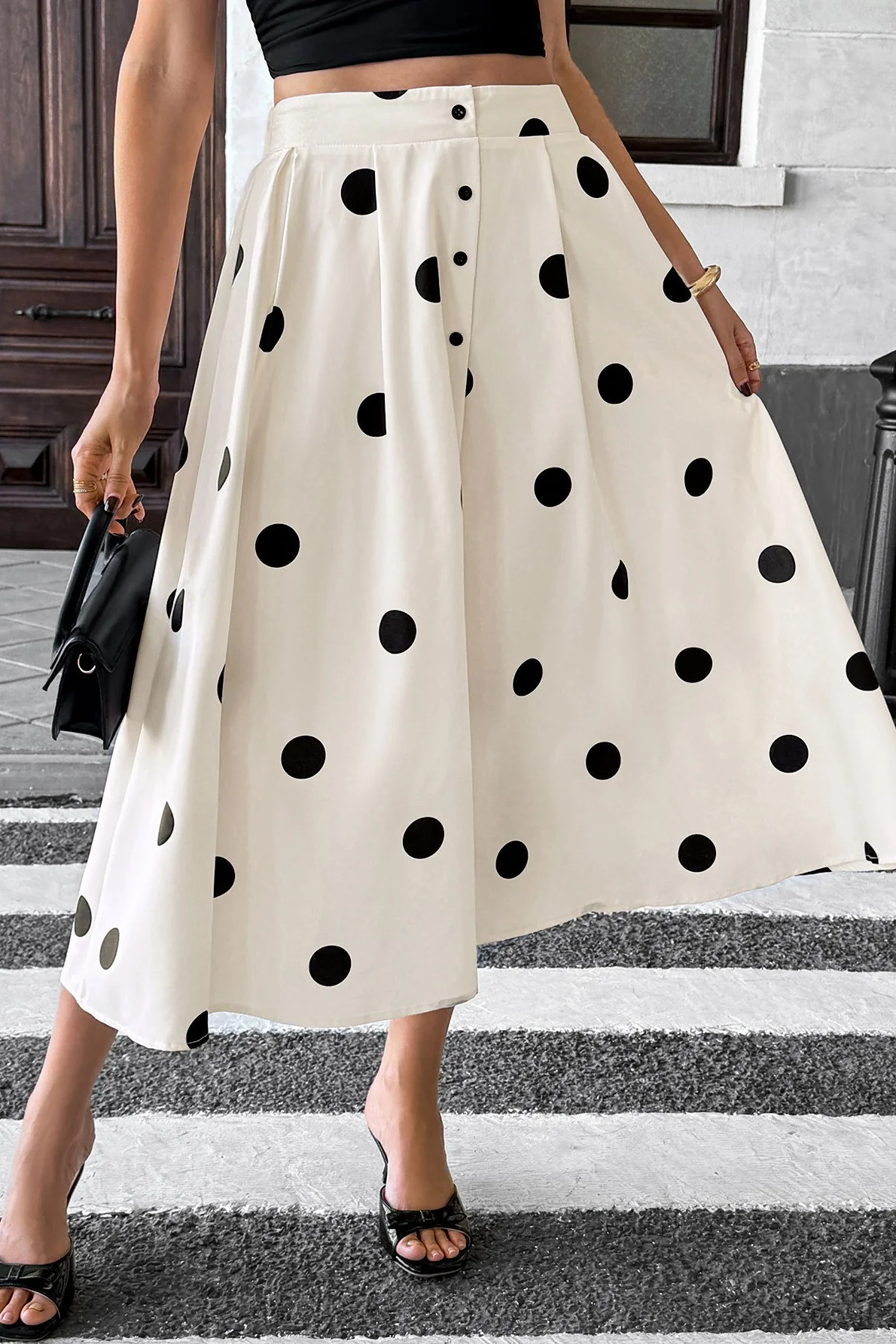 Polka Dot Elastic Waist Skirt - Image 2
