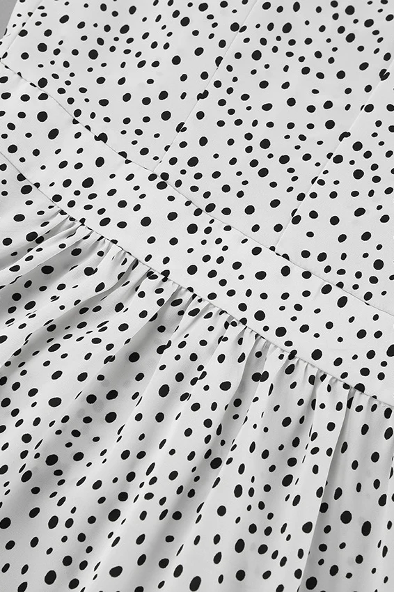 Polka Dot Floral V-Neck Puff Sleeve Maxi Dress - Image 4