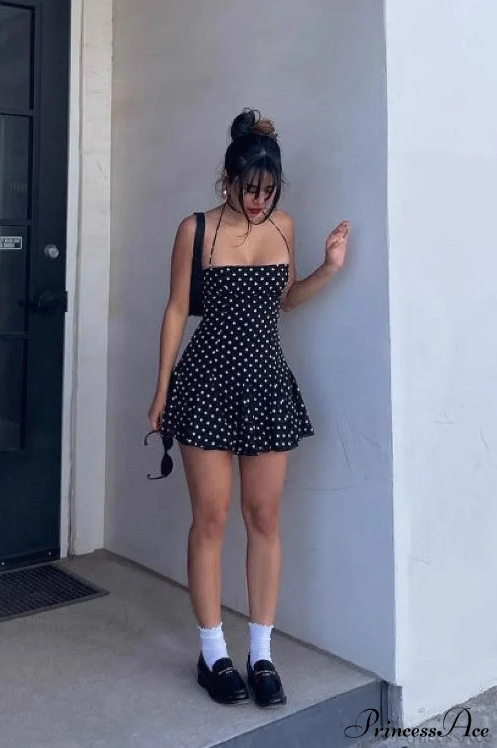Polka Dot Halter Neck Backless Bodycon Mini Dress - Image 5