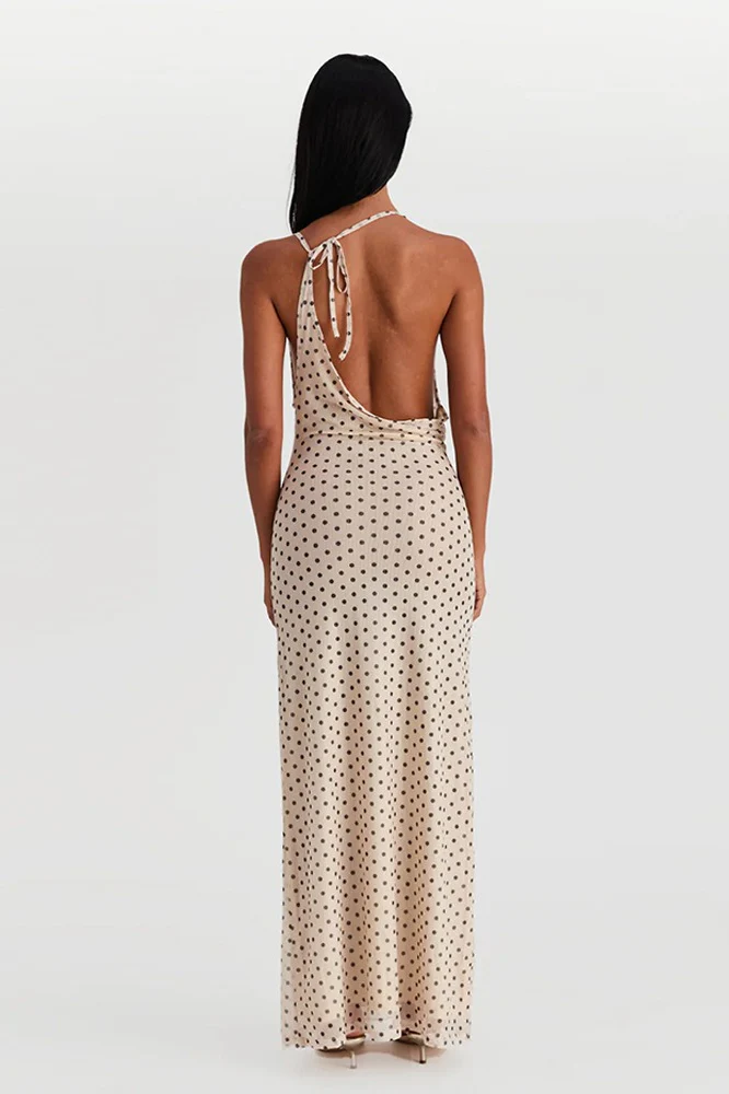 Polka Dot Halter Neck Sleeveless Maxi Dress - Image 5