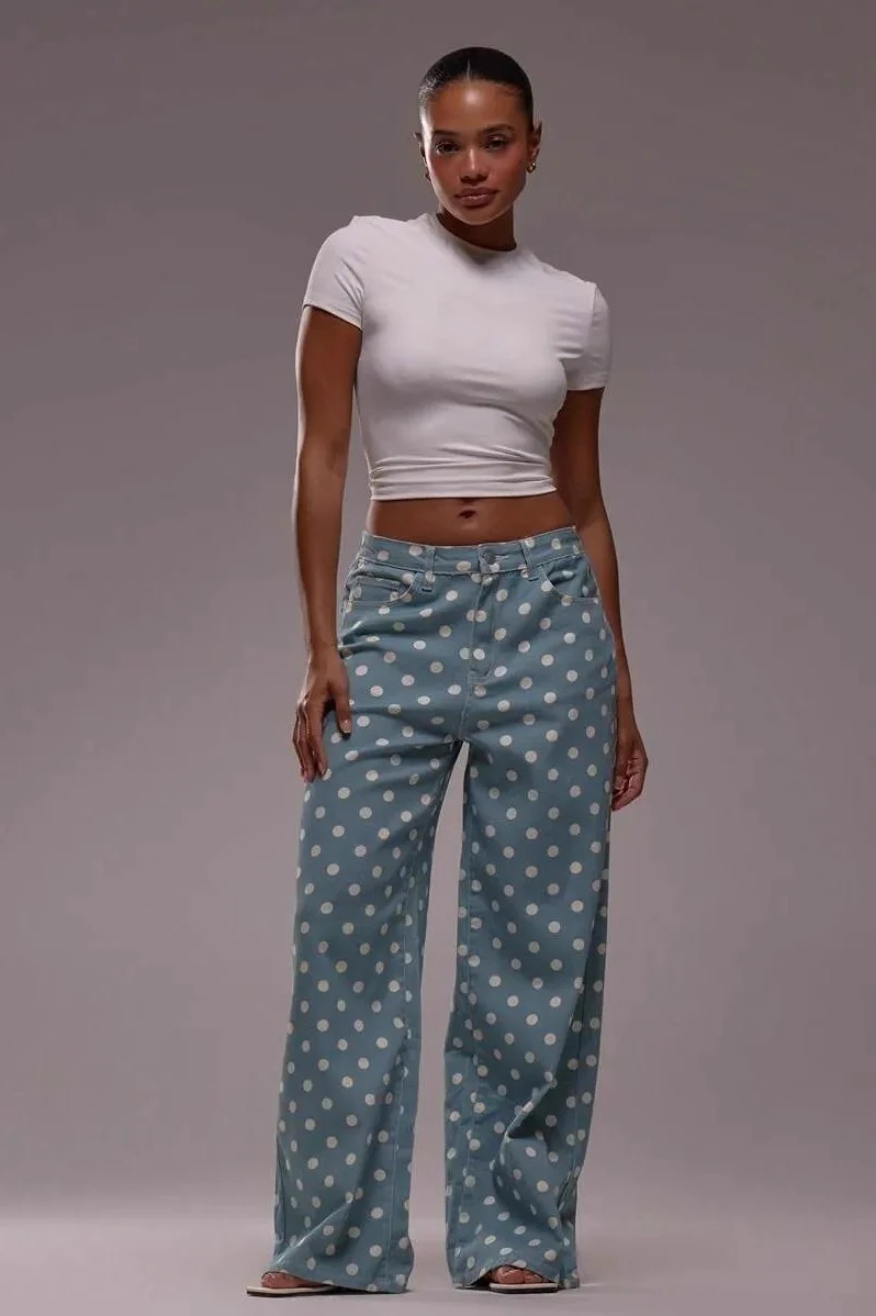 Polka Dot Loose Mid Rise Jeans - Image 3