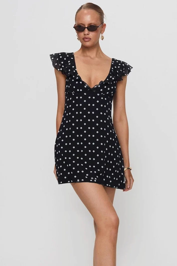 Polka Dot Mesh A-Line Mini Dress - Image 2