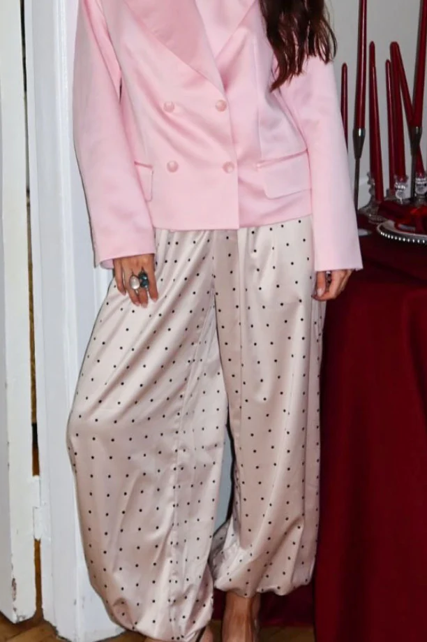 Polka Dot Satin Loose Pants - Image 2