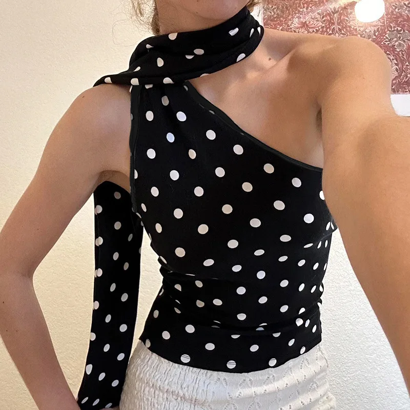 Polka Dot Scarf Crop Top - Image 2