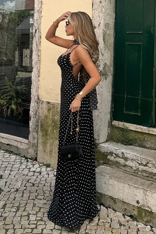 Polka Dot Sexy V Neck Cami Backless Maxi Dress - Image 5