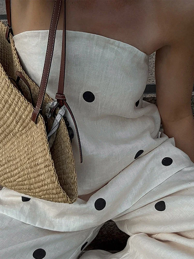 Polka Dot Tube Top Wide Pants Office Two Piece Set - Image 3