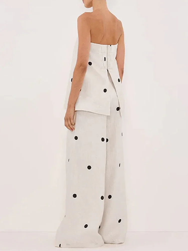Polka Dot Tube Top Wide Pants Office Two Piece Set - Image 5