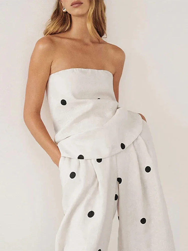 Polka Dot Tube Top Wide Pants Office Two Piece Set - Image 6