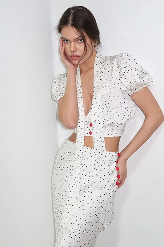 Polka Dot V-Neck Maxi Two Pieces Set - Image 3