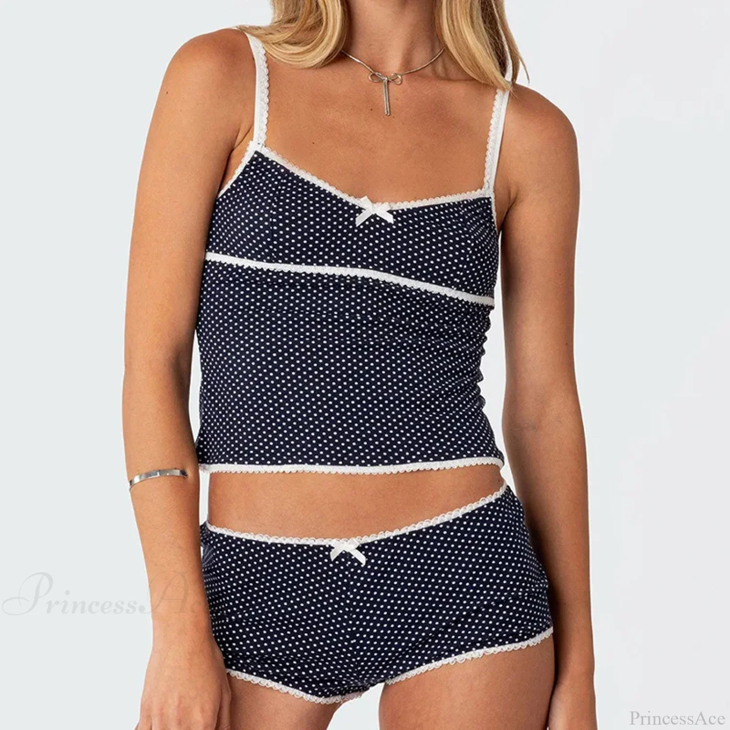 Polka Dot Vintage Crop Tops Micro Shorts Two Pieces Set - Image 6