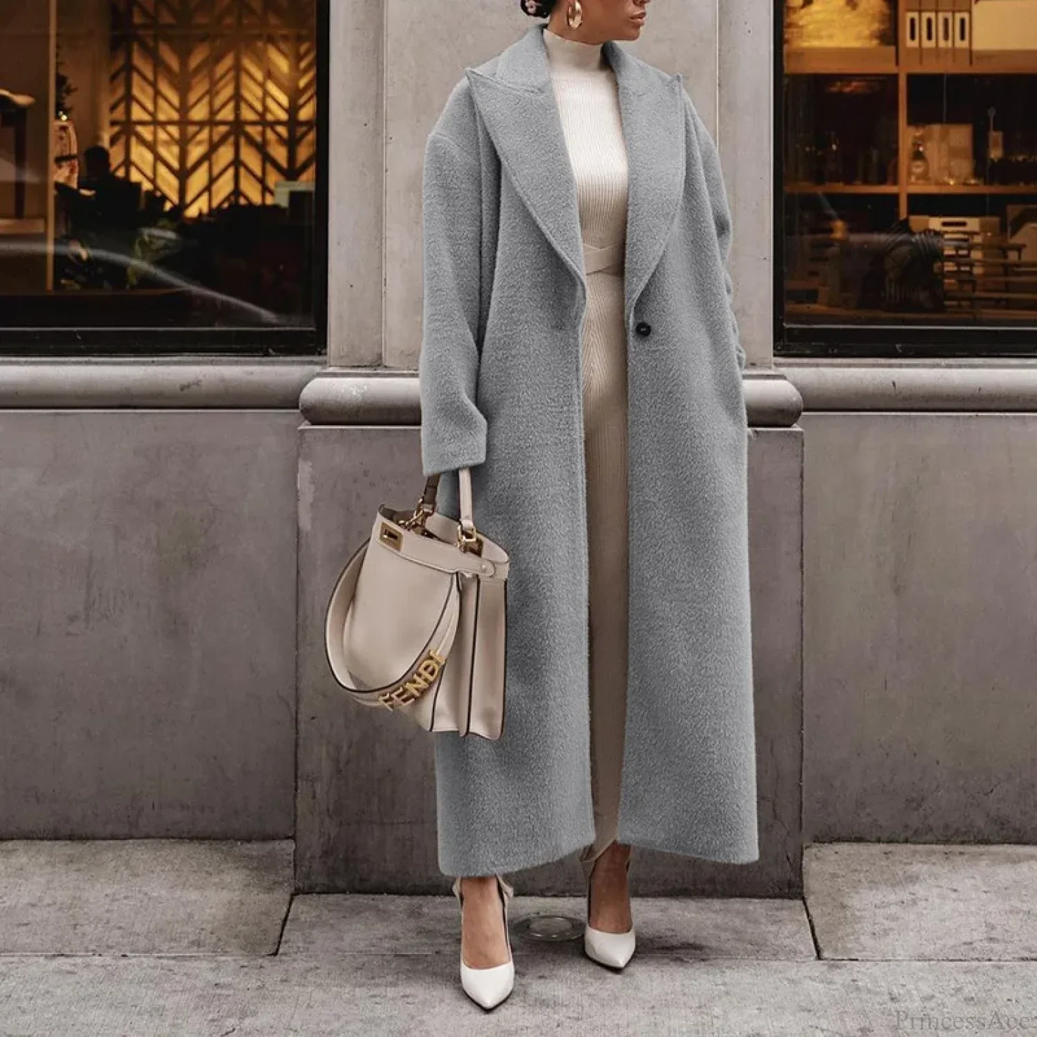Polo Collar Plush Turn Collar Winter Overcoat - Image 4