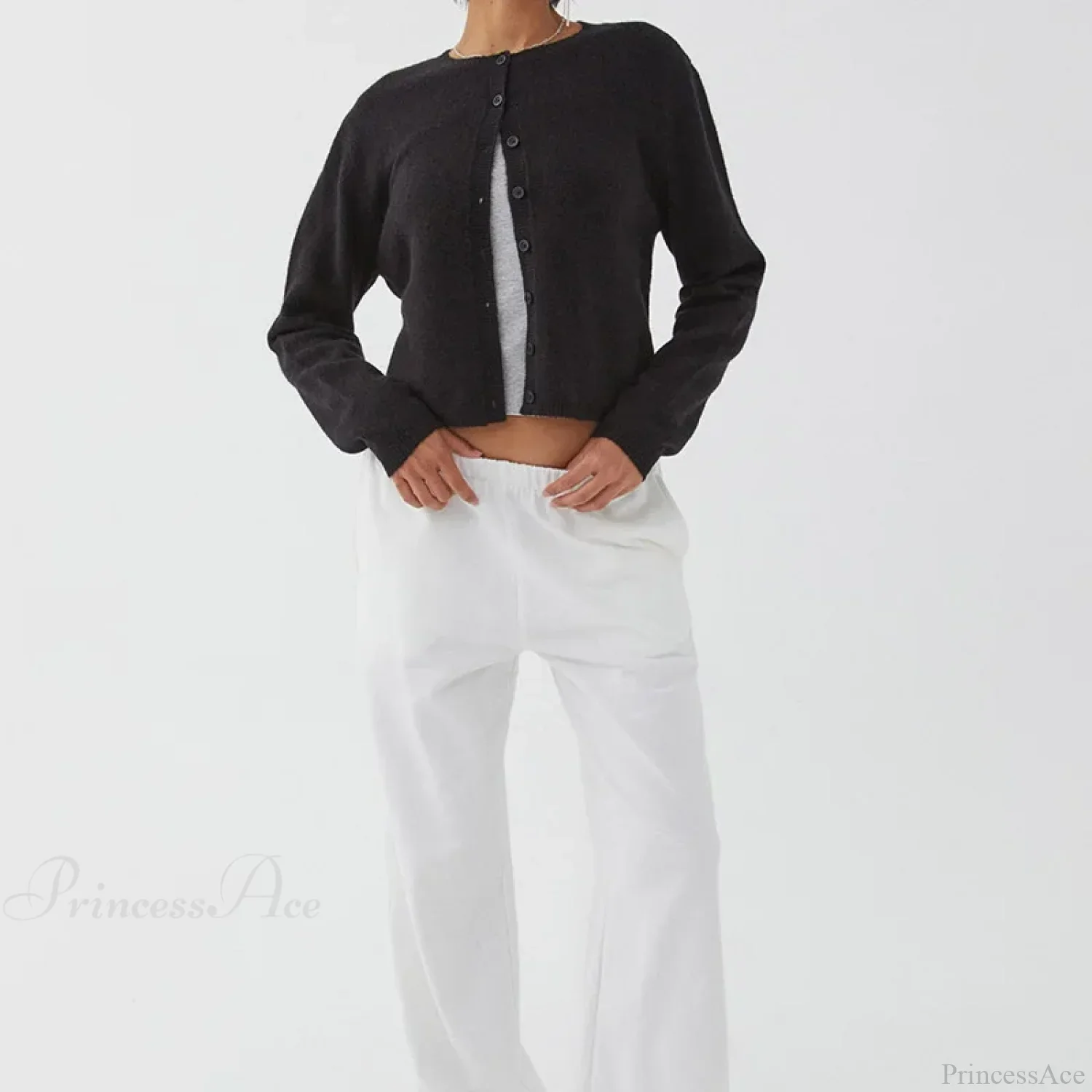 Preppy Crew Neck Button Up Front Cardigan - Image 5