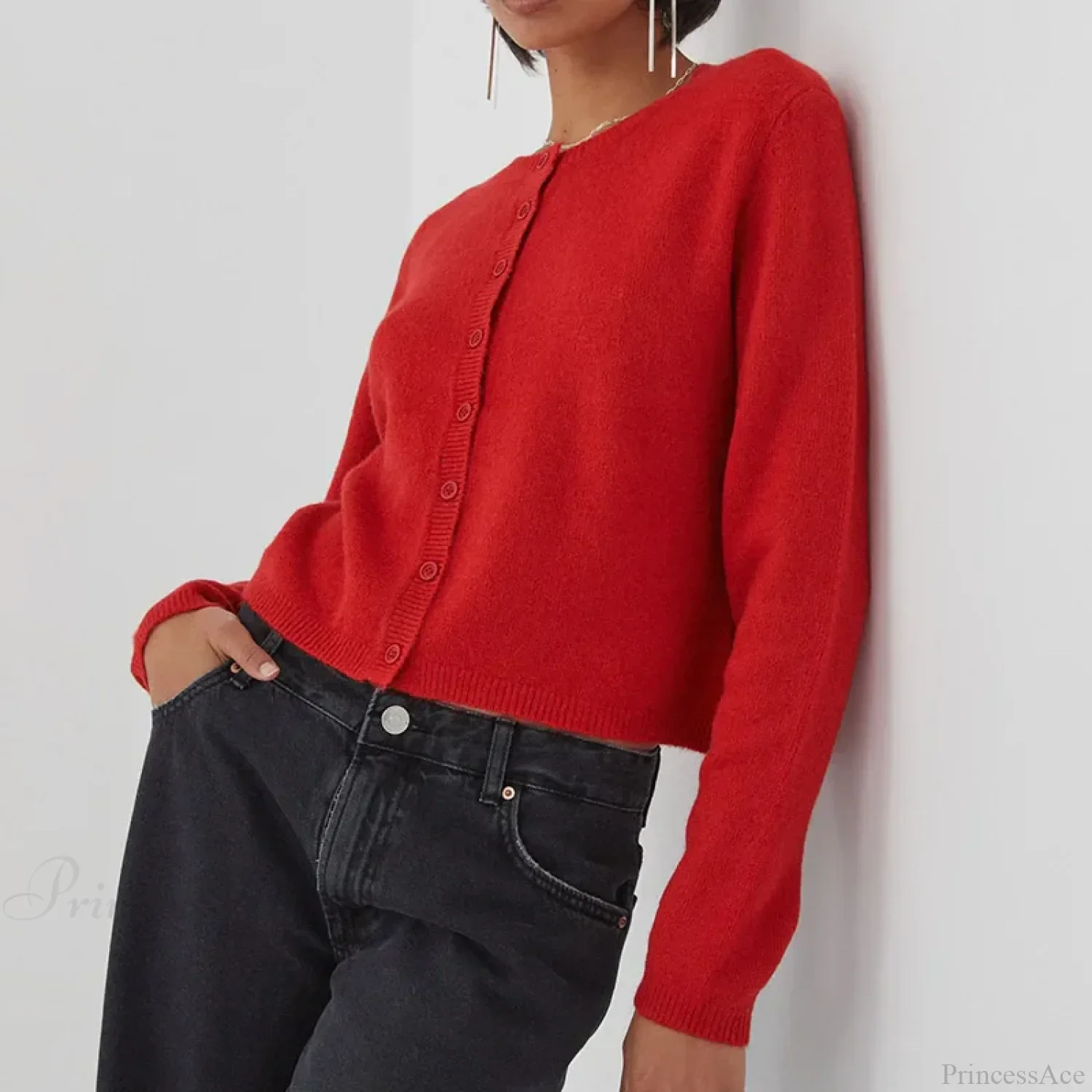 Preppy Crew Neck Button Up Front Cardigan - Image 6