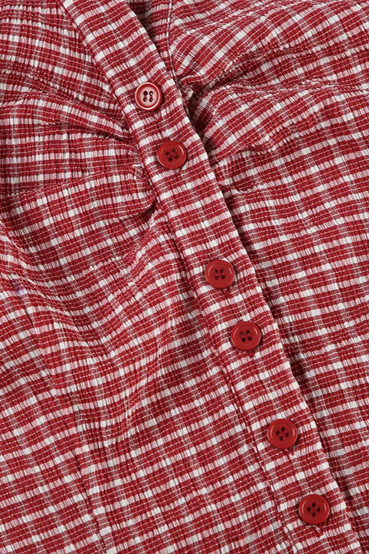 Preppy Plaid Button Down Collar Slim Blouse - Image 6