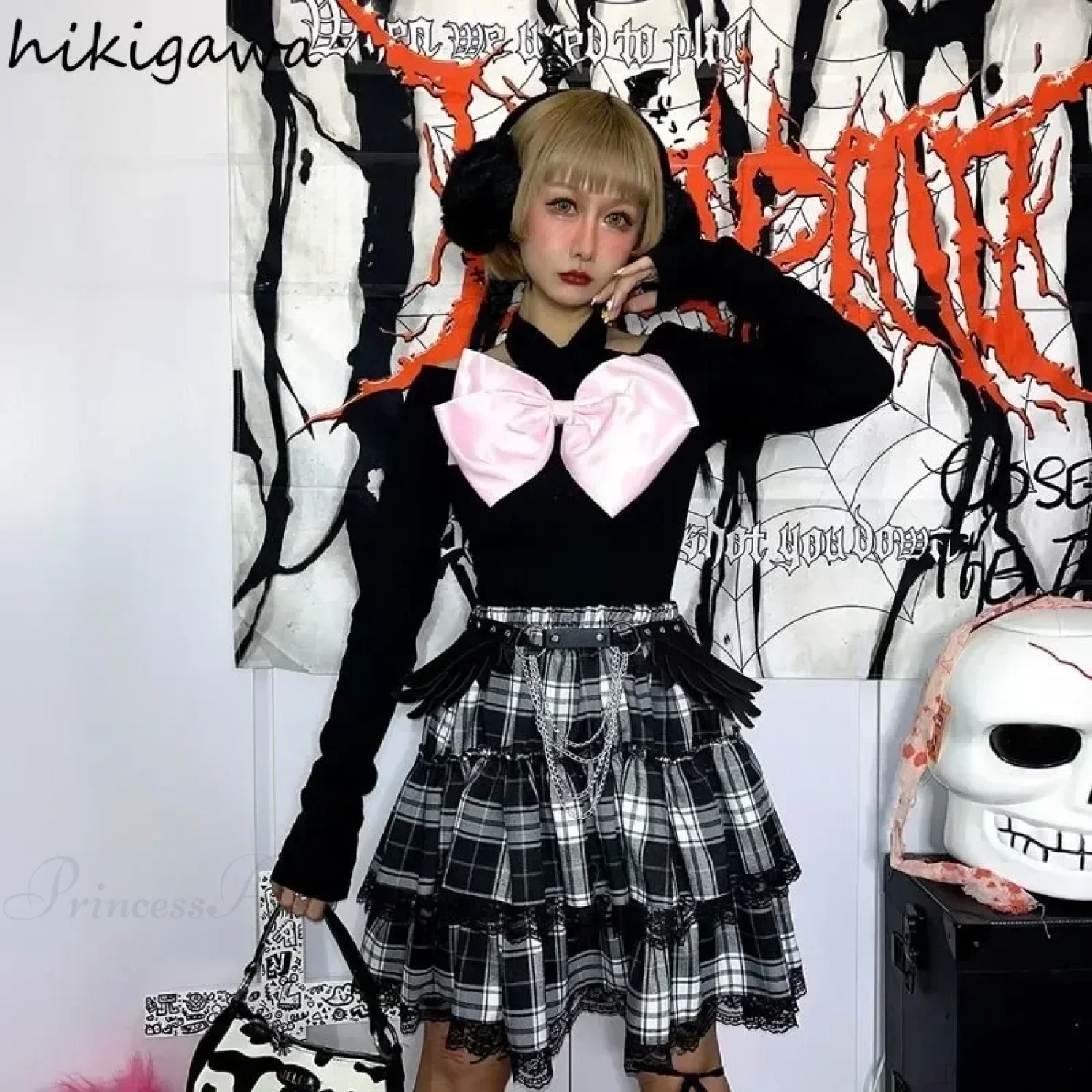 Preppy Plaid Patchwork Lace Skirt - Image 5