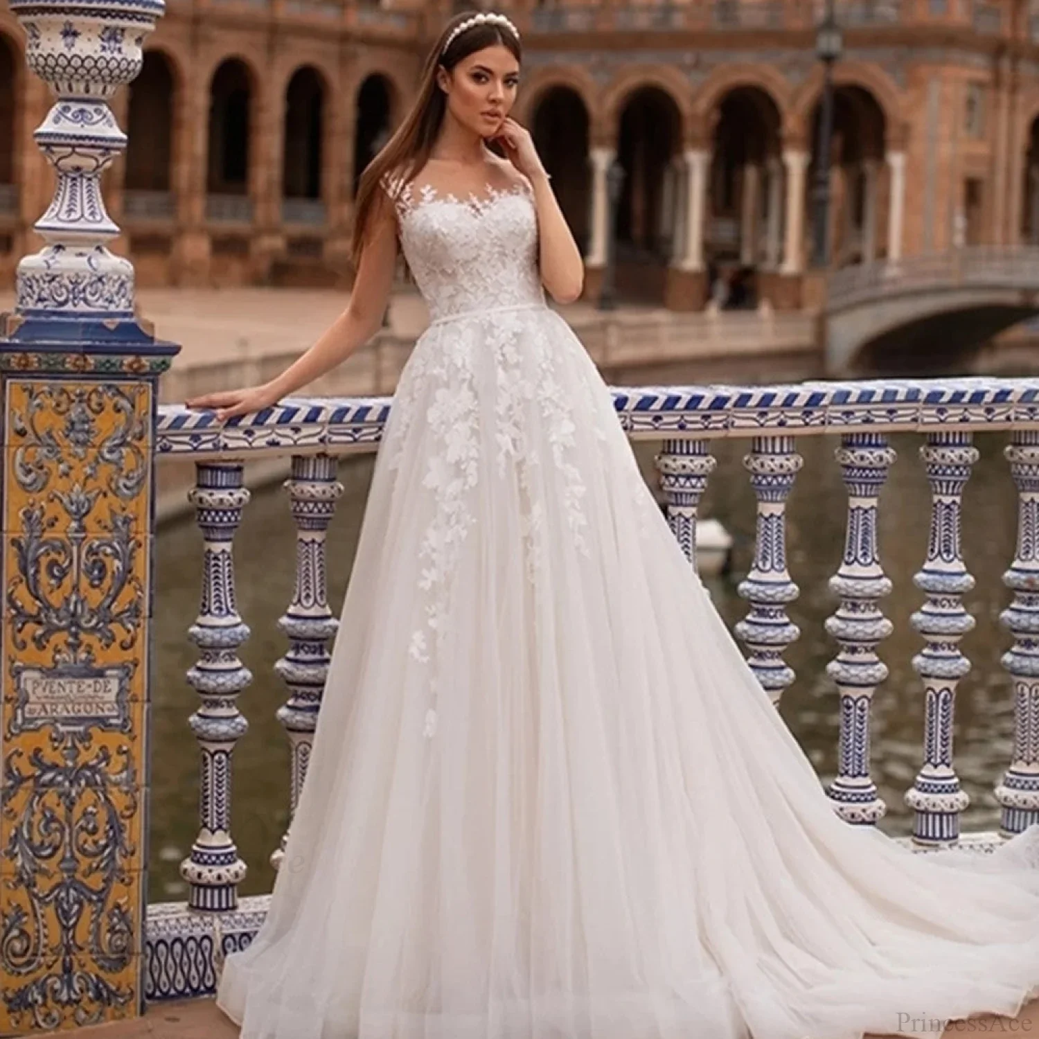 Princess A-Line Sheer Back Wedding Dress - Image 4