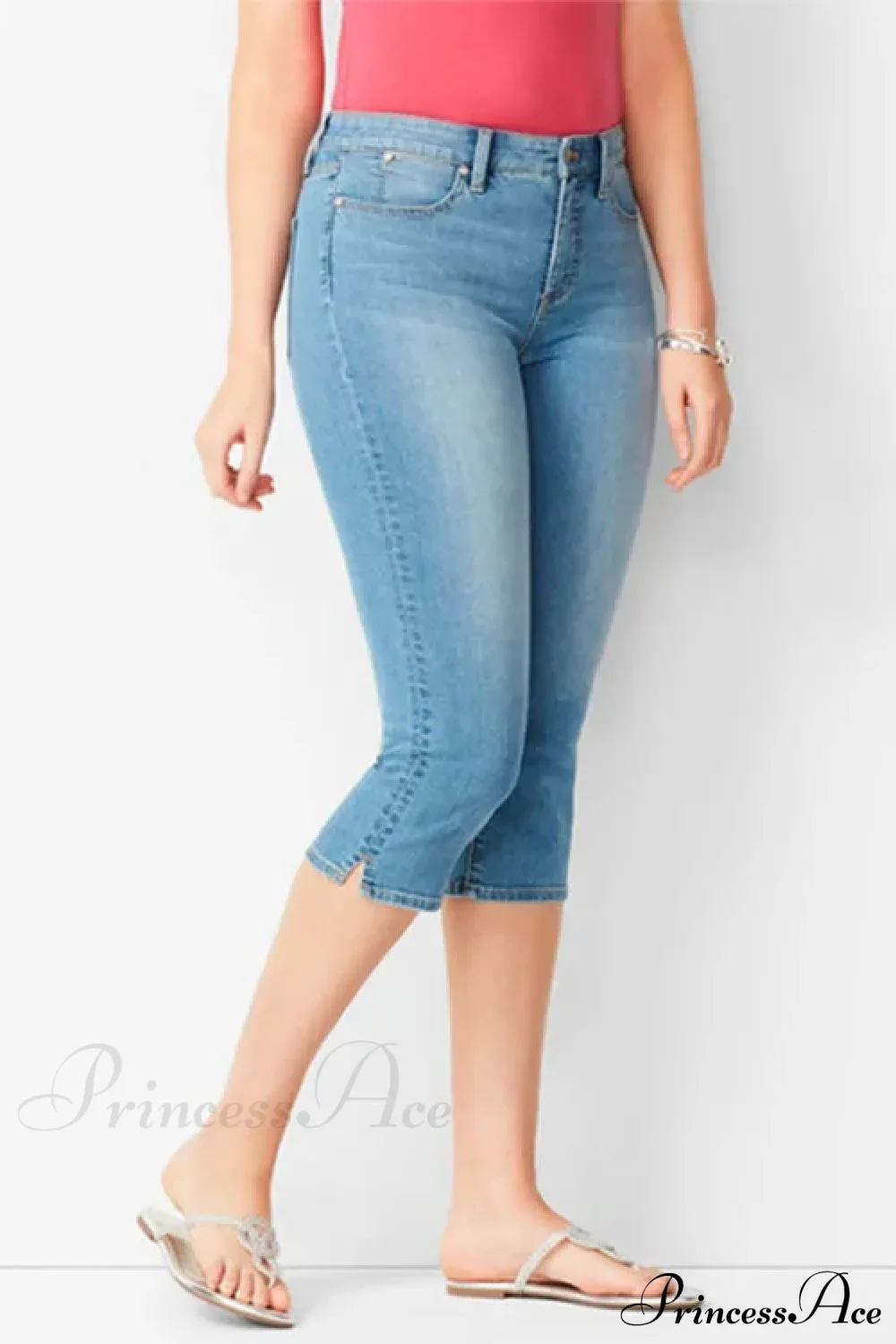 Skinny Knee Length Woman's Cropped Trousers Women Elastic High Waist Mom Oversize Blue Denim Pants Ladies Jean - Image 5