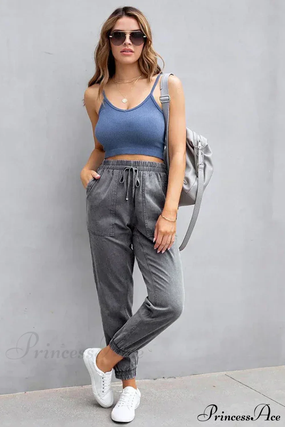 Stretch Women High Waist Wide Leg Casual Fashion Pocket Drawstring Women Clothing Mom Jean - Image 2