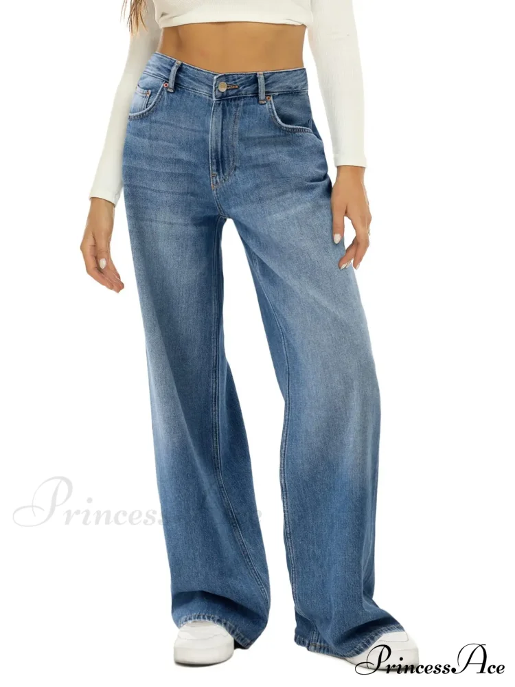 Vintage High Waist Wide Leg Blue Baggy Streetwear Harajuku Straight Fashionable Casual Elegant Stylish Jean - Image 6