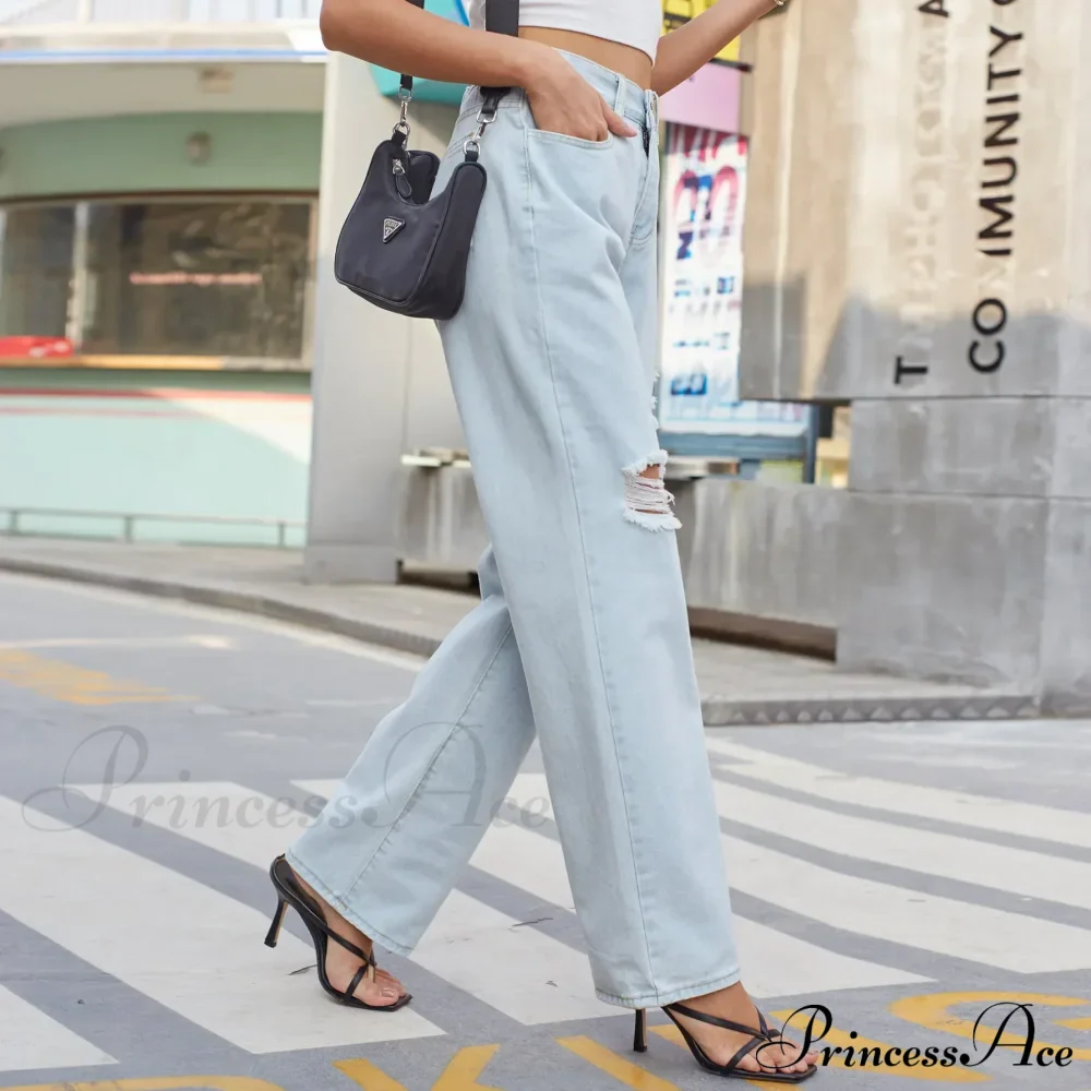 New Loose Retro Casual High Waist Ripped Wide Leg Street Fashionable Female Jean - Image 3