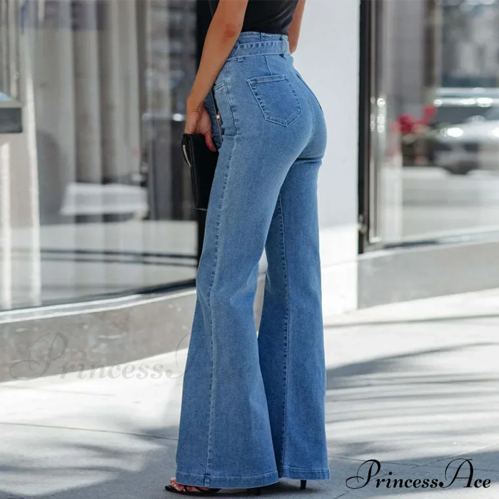 Wide Leg Flare Full Length Slim Skinny High Waist Vintage Fashionable Denim Jean - Image 6