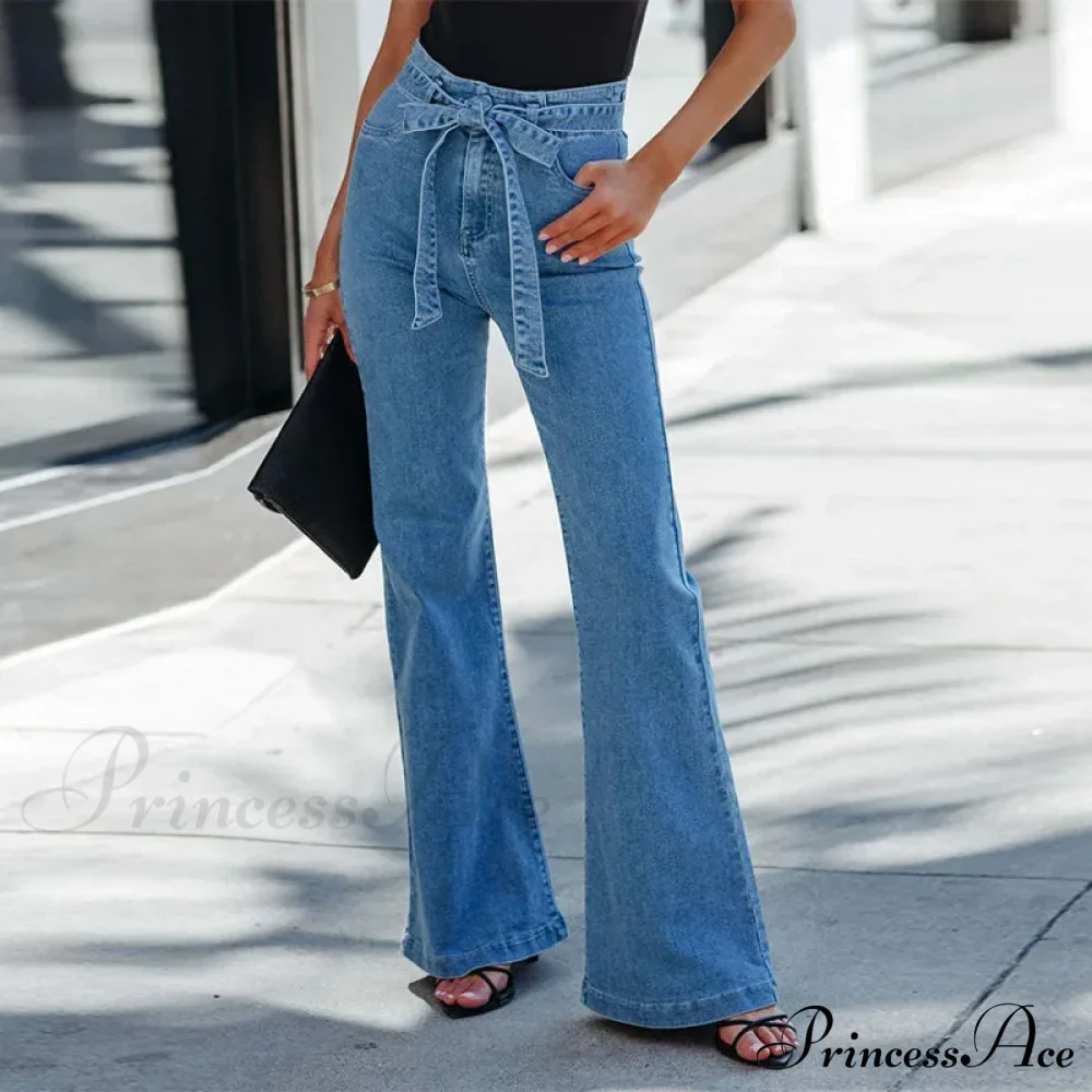Wide Leg Flare Full Length Slim Skinny High Waist Vintage Fashionable Denim Jean - Image 8