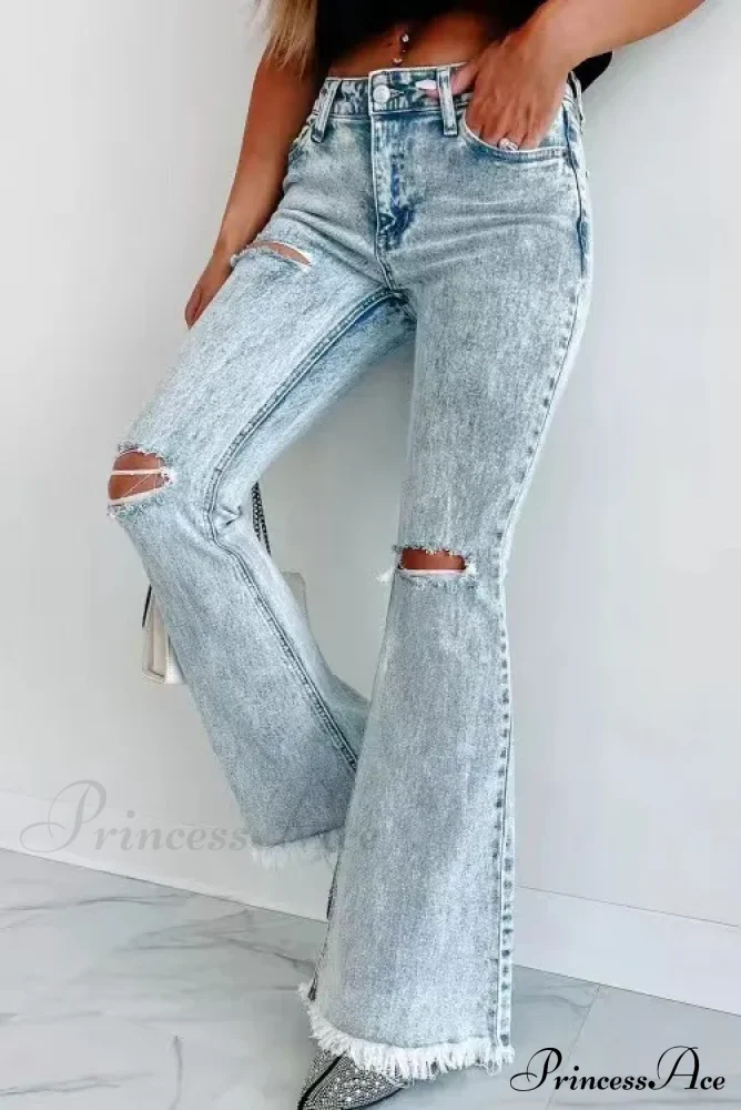 Fall Blue Ripped High Waisted Casual Baggy Denim Street Fashionable Jean - Image 4