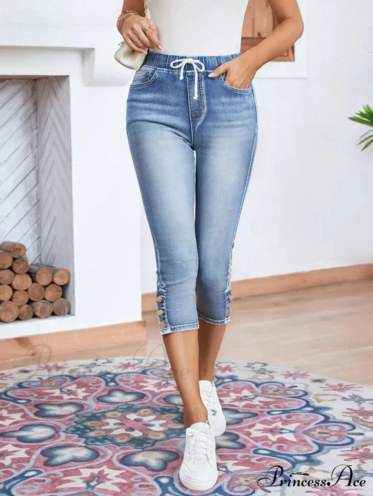 Elastic Waist Calf-Length Summer Casual Skinny Fashion High Slim Jean - Image 6